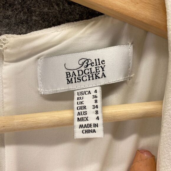 Badgley Mischka Dress Women 4 White Sheath Midi Zipper Lined Short Sleeve - Picture 7 of 9